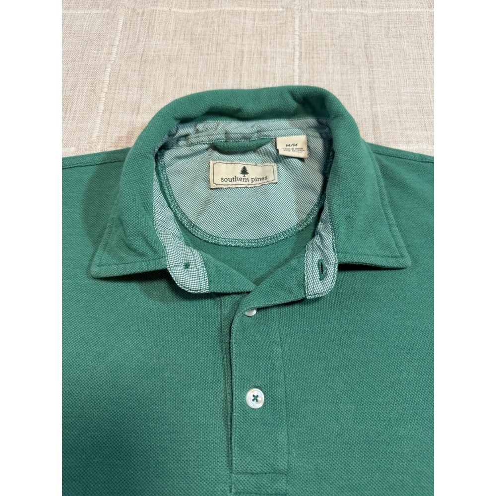 Southern Pines Polo Shirt Mens Medium Green Short Sleeve Golf Casual Cotton